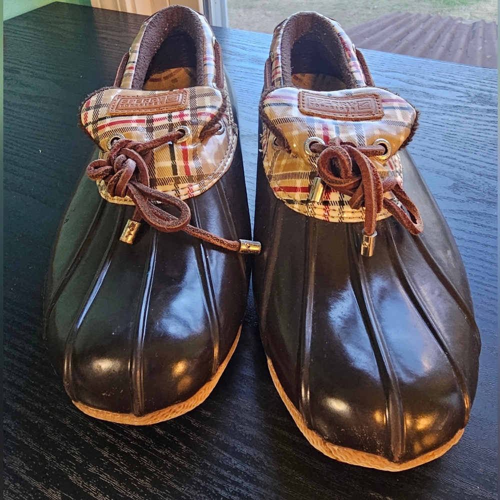 Sperry Tan and Brown Duck Boots Women's Size 8